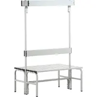 Sypro Kleedkamerbank, rvs buis/aluminium, dubbel met garderobedeel, L 1015 mm, lichtgrijs