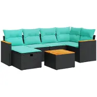vidaXL 7-delige Loungeset met kussens poly rattan zwart