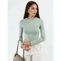 Busem Slim Fit Lange Mouwen Crop Top met Ronde Hals