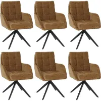 Mendler Set van 6 eetkamerstoelen -Q36, draaibare keukenstoel met automatische terugloop, chenille (680 g/m²) Oeko-Tex-gecertificeerd metaal MVG ~ mosterdgeel