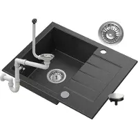 Granitan Spoelbakken Keuken Granieten Tinos - Enkele Spoelbak - met Sifon - 57,4x47x16cm - Zwart