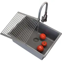 Granitan Grijze Granieten Onderbouw Spoelbak Manado60 met Sifon Rolmat en Grado Kraan