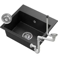 Granitan Spoelbakken Keuken Granieten Milos - Wasbak met Sifon - Zwart - 45x42cm