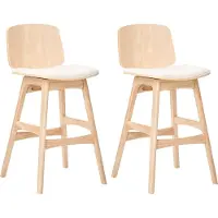 Beliani CHARLESTON - Set van 2 barstoelen - Lichtbruin/Lichtbeige - Rubberhout
