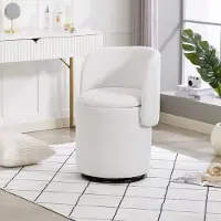 HAUSS SPOLE Draaibare Schminkstoel Met Opbergruimte – 360° Gestoffeerde Teddy Fauteuil – Moderne Kaptafelstoel Met Zitting Met Opbergruimte – Voor Slaapkamer, Woonkamer Of Eetkamer – Wit