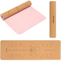 Spokey SAVASANA Yogamat - Roze / Beige - 183 x 61 x 0,4 cm - Kurk en TPE - Antibacterieel - Lichtgewicht - Met draagriem