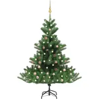 vidaXL Kunstkerstboom Nordmann met LED's en kerstballen 180 cm groen