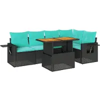 vidaXL 6-delige Loungeset met kussens poly rattan zwart