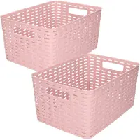 Forte Plastics Opbergboxen / opbergmandjes set - 5x stuks - rotan kunststof - roze - met inhoud 10 en 18 liter