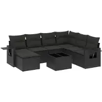vidaXL 8-delige tuinmeubelset met kussens, zwart, polyrotan