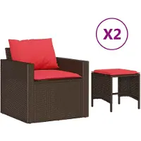 vidaXL 4-delige Loungeset met kussens poly rattan bruin