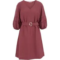 We fashion - Dames jurk met ballonmouwen en ceintuur - Regular fit - Oudroze - Viscose - Maat: XXXL
