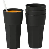 PlasticForte onbreekbaar drinkglas - 4x - kunststof - zwart - 600 ml - drinkglazen - lichtgewicht - 9 x 16 cm - stapelbaar