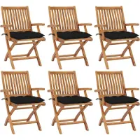 vidaXL Klapstoelen met kussens, 6-delig, massief teak hout