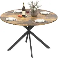 HOMCOM ronde eettafel met X-poten voor 4 personen - Keukentafel - Ronde tafel - Eethoek - Bruin
