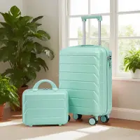 OKWISH Kofferset Uitbreidbaar – 14 En 19 Inch – Abs – Mintgroen – Met Afneembare Beautycase – Met Cijferslot