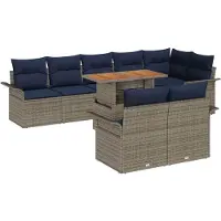 vidaXL Tuinbank Set 9 st grijs en marineblauw