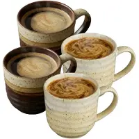 Mica Decorations Koffiemok Ethan - 4x - zwart en creme kleur - 7 x 8 cm - porselein - theemok
