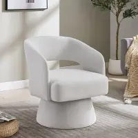 HAUSS SPOLE Lexicon 360° Draaibare Akzentstoel - Moderne Zachte Chenille Fauteuil Met Open Rug, Schuimvulling En Metalen Draaivoet - Voor Woonkamer/Slapkamer/Kantoor - Beige