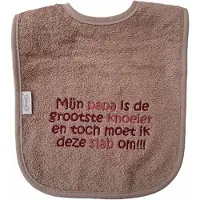 Funnies Pinkstone slab met "Mijn papa is de grootste knoeier en toch moet ik deze slab om!!!" - lief, kraamcadeautje, cadeau, babyshower, vader, vaderdag, papadag, roze