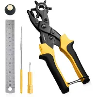 PROKING Gaatjes tang - Gatentang - Gaatjestang - Voor riem - Leder - Schoenen - Perforatietang - Revolvertang - Ponstang - Inclusief priem - Lineal - Gatenmaker