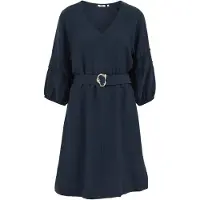 We fashion - Dames jurk met ballonmouwen en ceintuur - Regular fit - Donkerblauw - Viscose - Maat: L