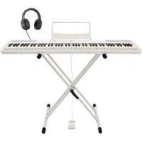 Gear4Music SDP-2 Stage Piano van + Standaard Pedaal en Hoofdtelefoon Wit