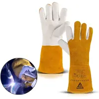 Stahlwerk lashandschoenen, beschermende kleding, echt leer voor WIG / TIG / MIG / MAG / MMA / plasma, hitte- en brandwerend, wit-geel
