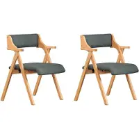 SoBuy Opvouwbare Houten Eetkamerstoel met Kussen – Set van 2 – Comfortabele Inklapbare Stoel – Donkergrijs, FST98-SGx2 – Houten Stoel voor Keuken en Woonkamer