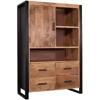Lizzely Garden & Living Industriële kast mangohout Dexie 150x100cm bruin en zwart wandkast duurzaam mango