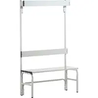 Sypro Kleedkamerbank, rvs buis/aluminium, enkel met garderobedeel, L 1015 mm, lichtgrijs