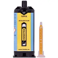 Innotec 2K lijm 50g zwarte sneldrogende 2-componenten kunststoflijm met extreem sterke hechting voor metaal en kunststof, duurzame verbinding en snelle reparaties