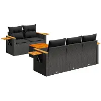 vidaXL 6-delige tuinmeubelset met kussens, zwart, polyrotan
