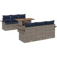 vidaXL Tuinbank Set 7 st Grijs en Marineblauw poly rattan