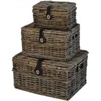 Design Handgemaakt Orgineel stevige Koffertje fietsmand mand met lederen sluiting Grey rotan 25x17x13cm