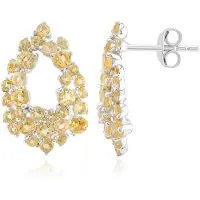 Cavill - Zilveren Oorbellen 925 Sterling - 1,924 ct Citrien Cluster Druppel - Rondgeslepen Braziliaanse Citrien - Stijlvolle Fijne Sieraden