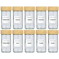 Alpina Kruidenpotjes Set van 12 - Inclusief Kruiden Stickers en Strooideksels - Glazen Potjes met Deksel - Keuken Organizers - Bamboe