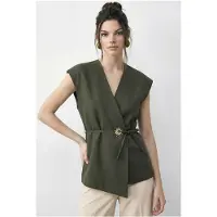 Bianco Gestrikte V-hals Crêpe Gilet