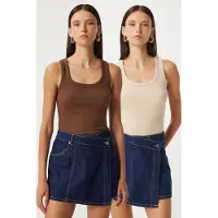Happiness İstanbul Getailleerde U-kraag Gebreide 2-Pack Tanktop