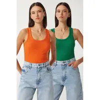 Happiness İstanbul Fitted U-hals Gebreide 2-Pack Tanktop