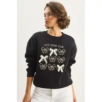 Bianco Geribbelde Bedrukte Ronde Hals Lange Mouwen Sweatshirt