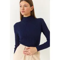 Bianco Gefitte Ribbeld Turtleneck Trui