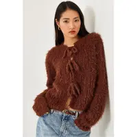 Bianco Kanten Korte Ribgebreide Cardigan met Striksluiting