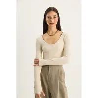 Bianco Slim Fit Lange Mouwen U Hals Blouse