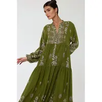 Hiccups for Kids Bedrukte Lange Mouwen Viscose Maxi Jurk