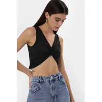 Hiccups for Kids Effen Rib Twist Voorkant Crop Top