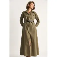Bianco Maxi-jurk met lange mouwen, knoopsluiting en overhemdkraag