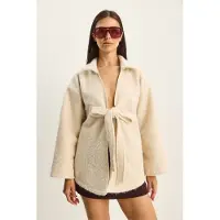 Bianco Textuur Oversized V-hals Cardigan met Knoopsluiting