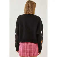 Bianco Geborduurd Hart Patroon Ronde Hals Sweatshirt