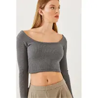 Bianco Fitted Geribbelde Crop Top met Bootnek